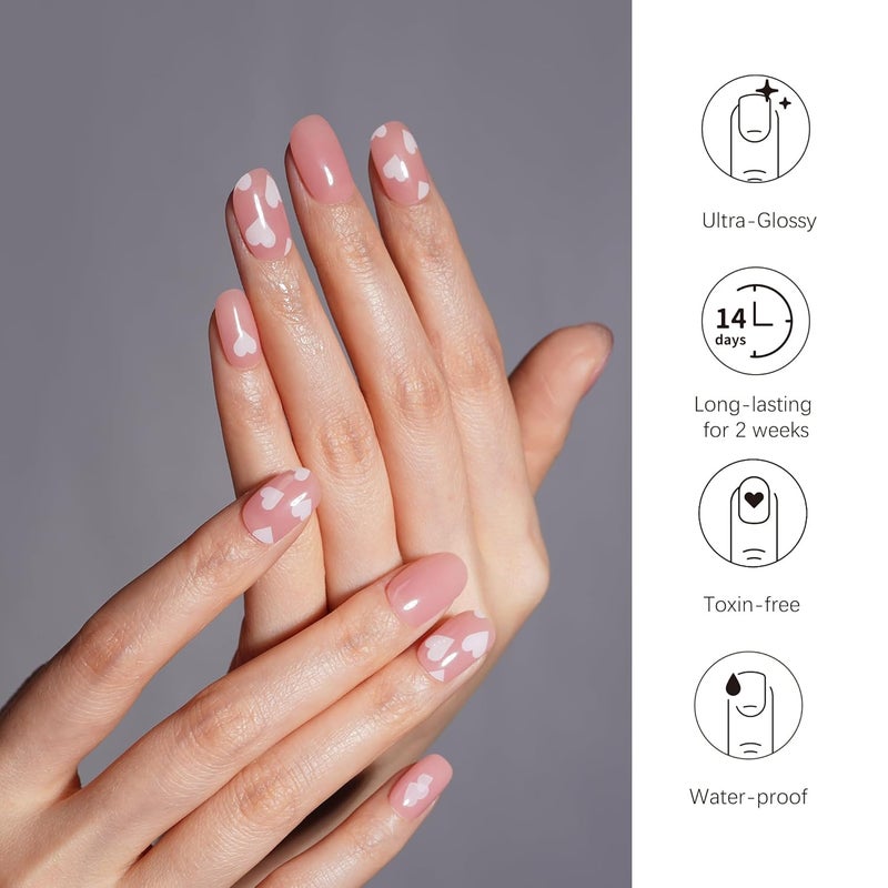 DANNI & TONI Semi Cured Gel Nail Strips Valentine's Day (Aurora Love) White Hearts Gel Nail Wraps Wedding Nails 28 Stickers Gifts for Women - Image 2